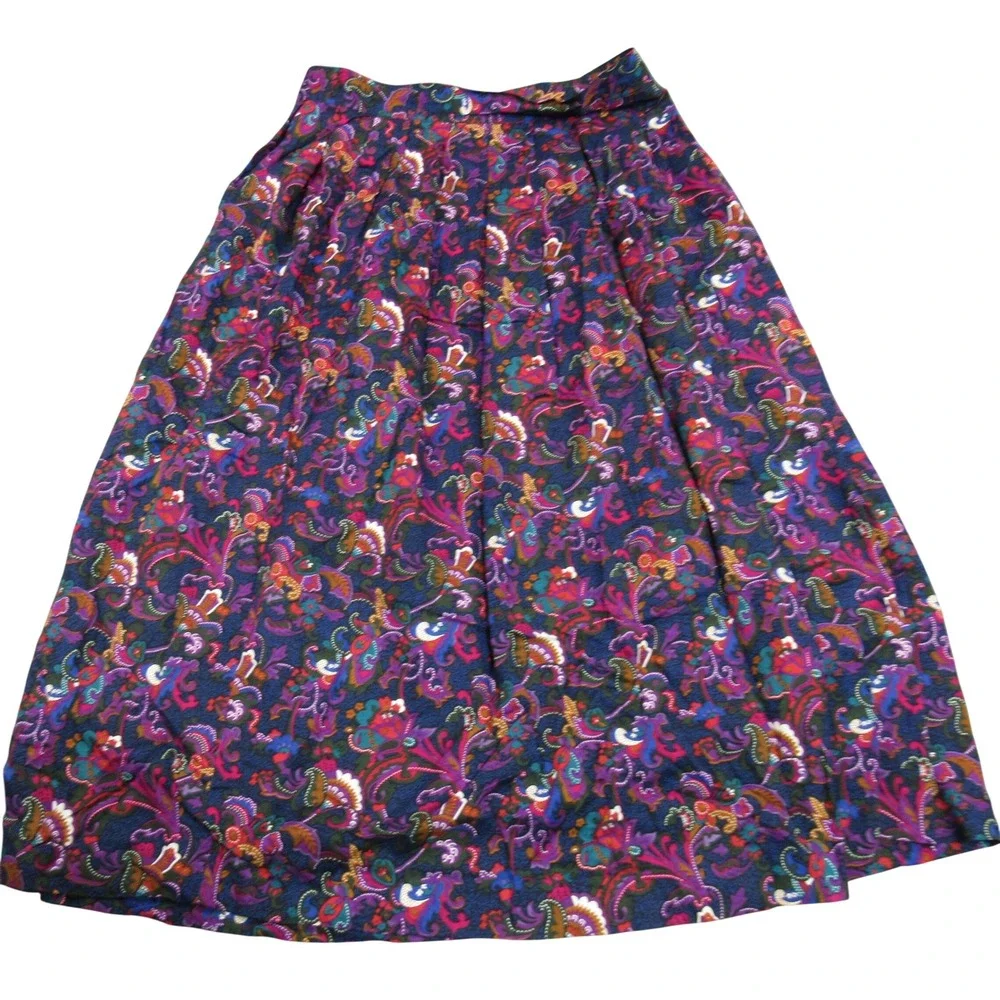 Segue Vintage Paisley Floral Midi Skirt Womens 14‎ Purple Rayon Boho Yugoslavia